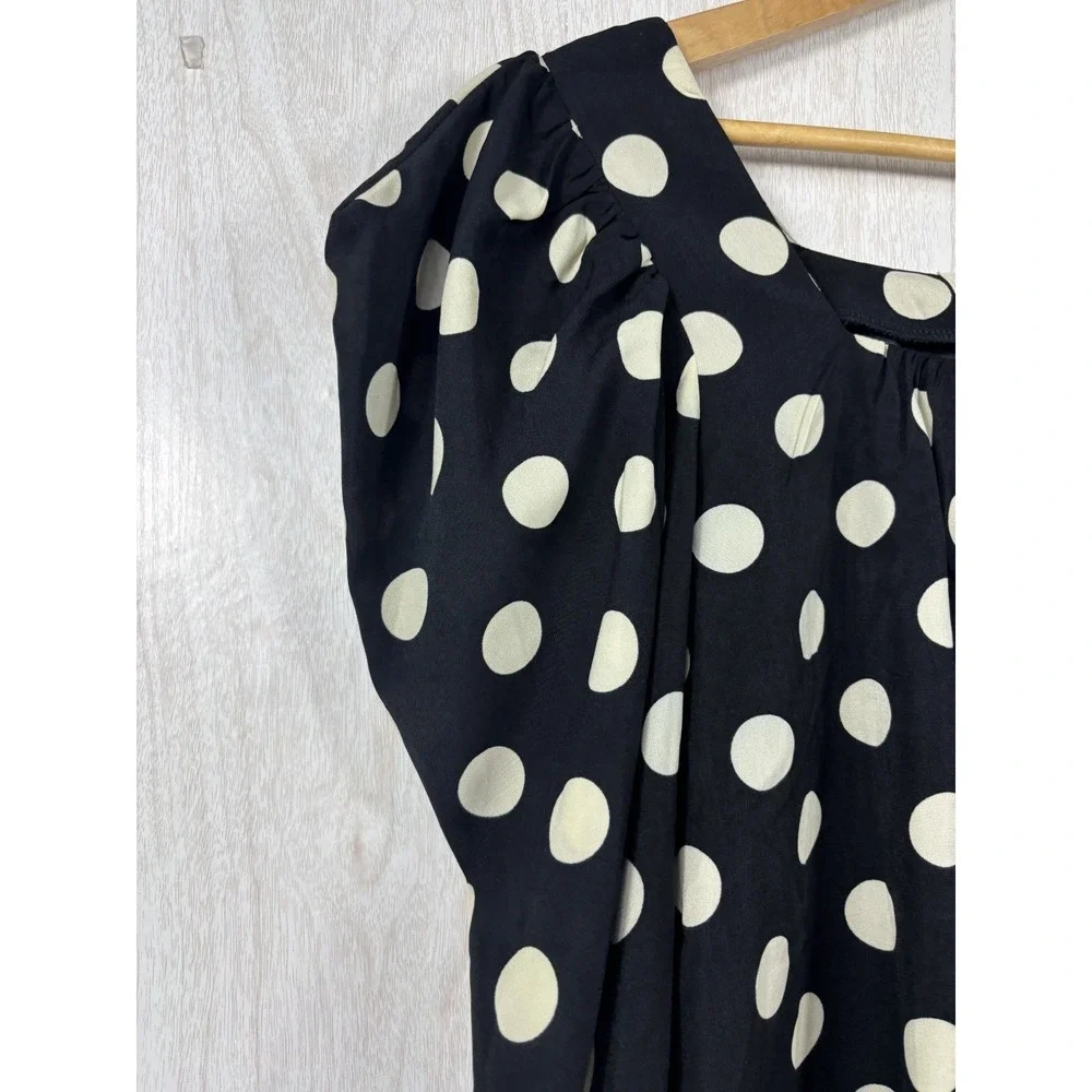 OTT Polka Dot Sleeve Blouse Womens S Luxury Puff Sleeve Black White Chic